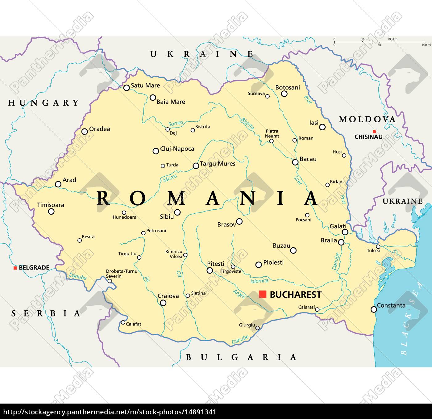 Mapa político de Rumania Foto de archivo 14891341 Agencia de stock