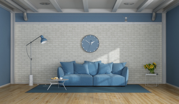 sala de estar moderna azul y