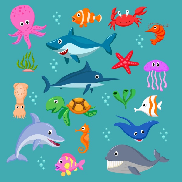conjunto de animales marinos de dibujos