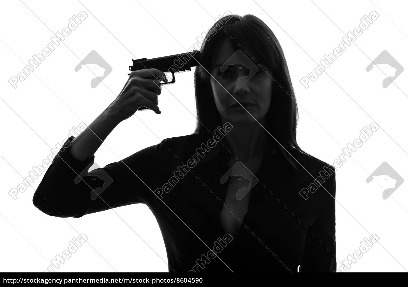 Mujer Detective Sexy Sosteniendo La Silueta De La Stockphoto Agencia De Stock Panthermedia