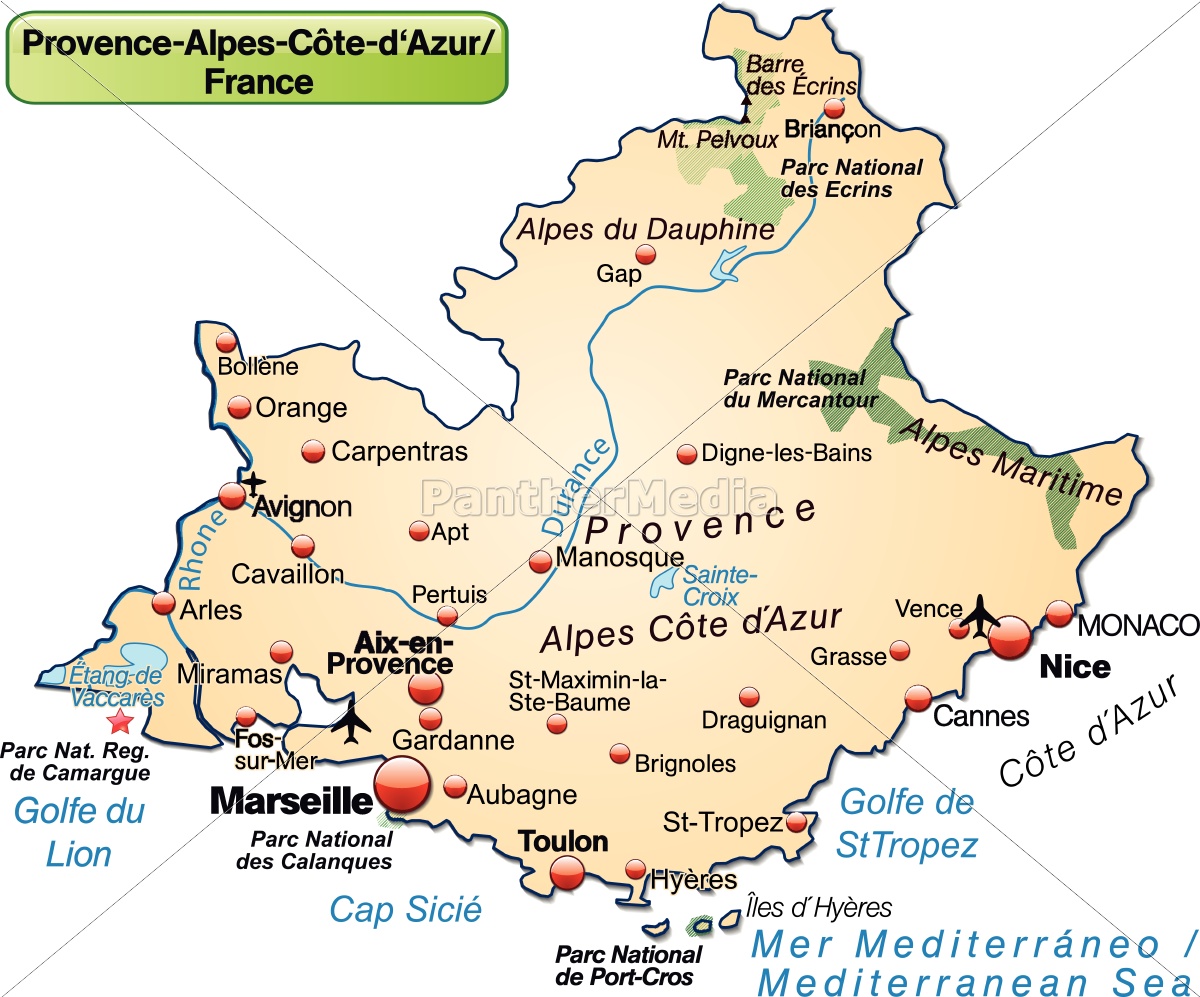 mapa de provenza alpes costa azul francia Un mapa general de Provenza Alpes Costa Azul   Foto de archivo 