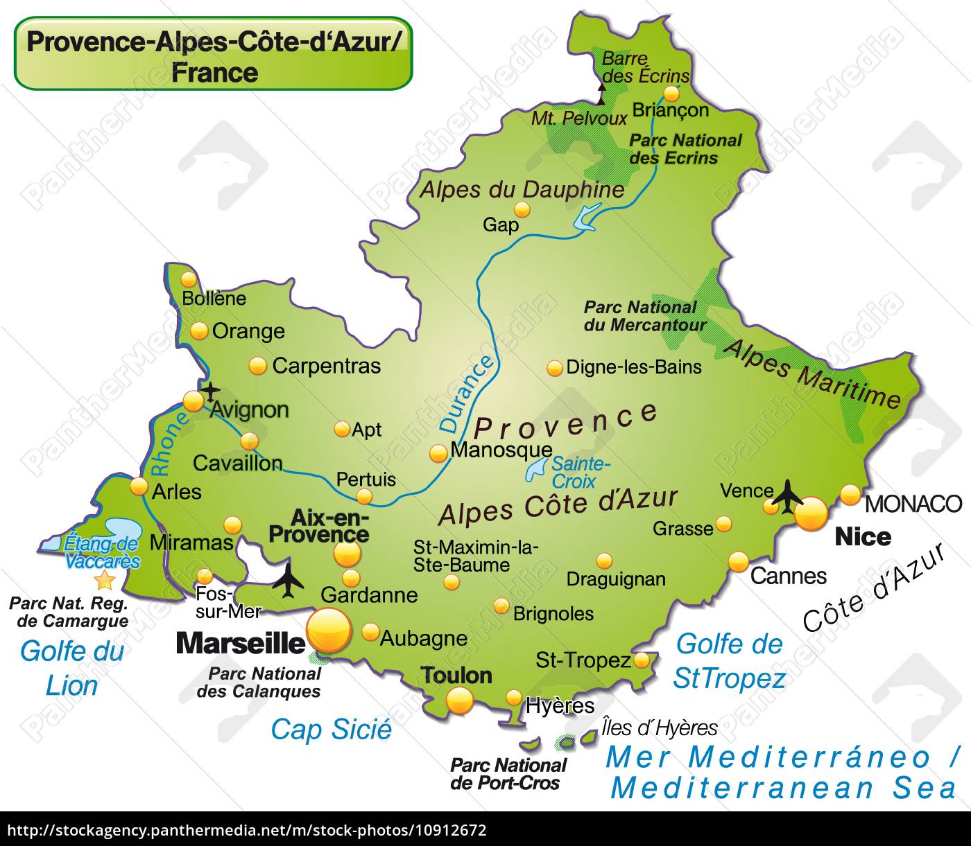 Mapa de Provenza Alpes Cote d Azur como un mapa en 