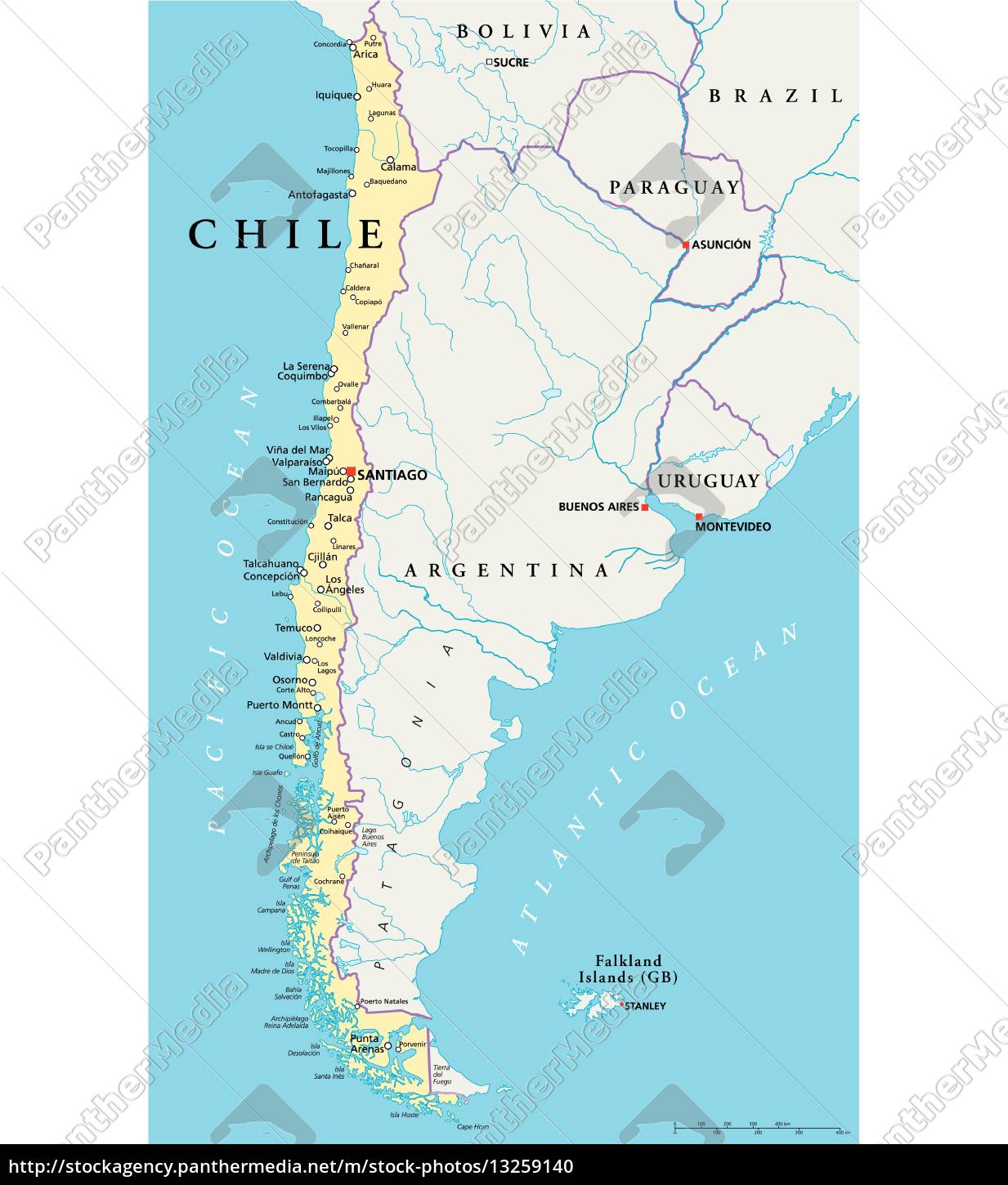 Mapa Politico De Chile Stockphoto 13259140 Agencia De Stock Panthermedia