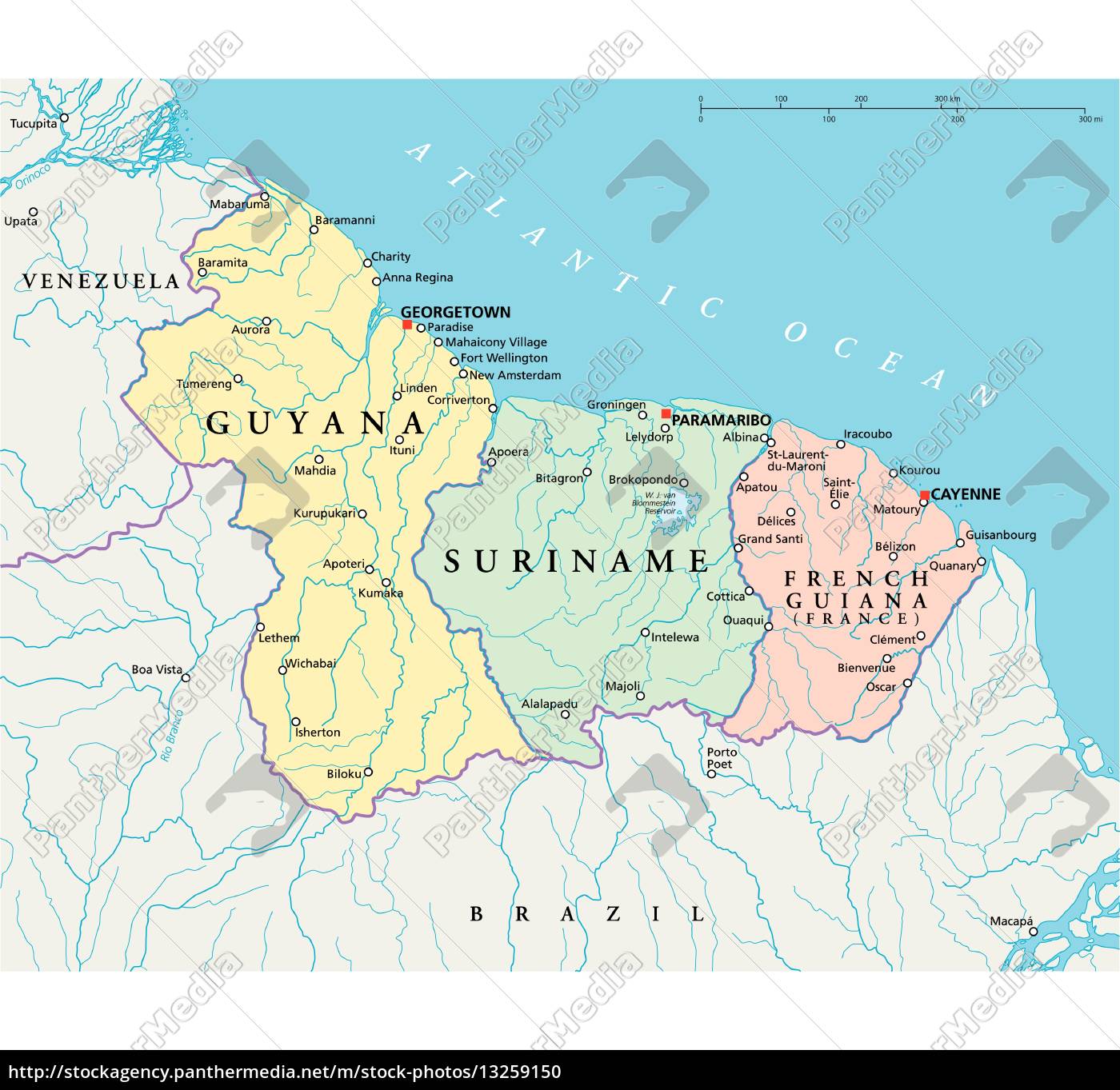 Guyana Suriname Y Guayana Francesa Mapa Político - Stockphoto ...