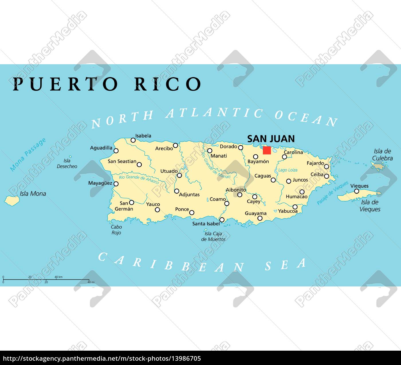 Mapa Político De Puerto Rico Stockphoto 13986705 Agencia De Stock Panthermedia 0950