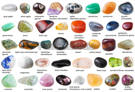 Diversas Piedras Preciosas Caídas Con Nombres Aisladas Foto de