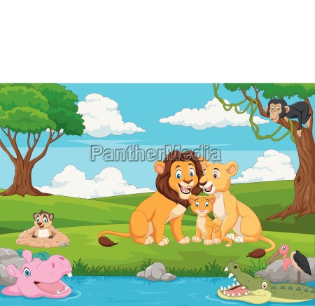 familia de leones de dibujos animados en la jungla - Stockphoto #24870398 |  Agencia de stock PantherMedia