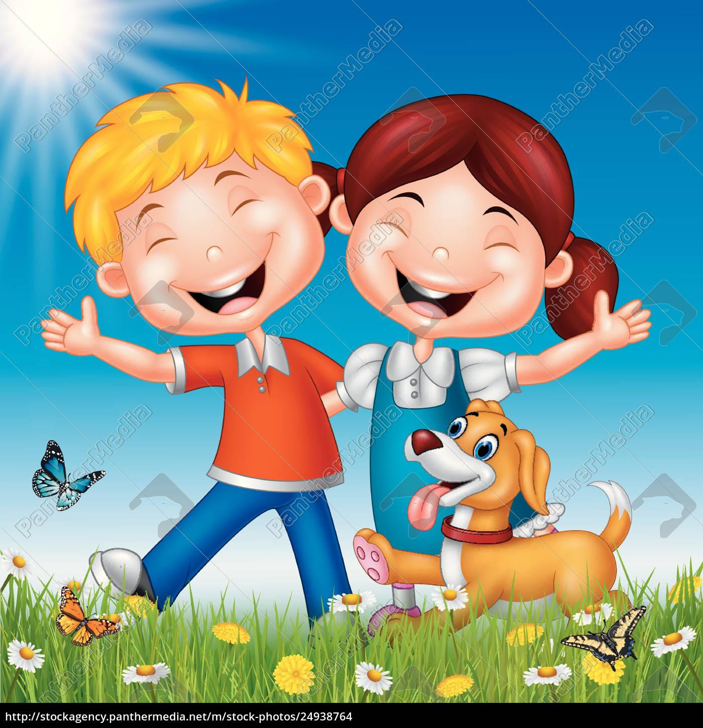 Dibujos animados niños felices en el fondo de verano - Stockphoto -  #24938764 - Agencia de stock PantherMedia