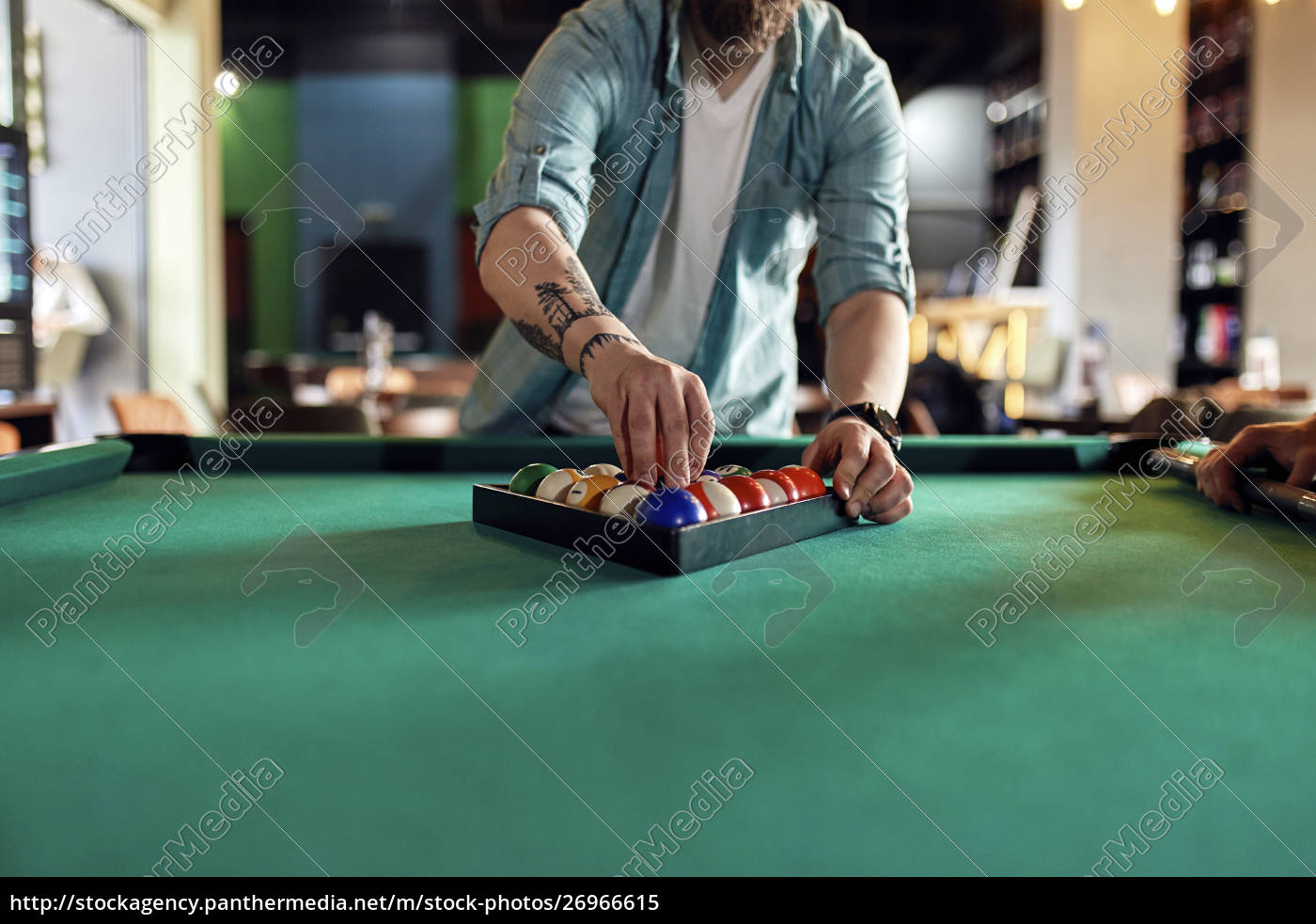 Close Up Of Billiards Player Arranging Balls On Table Foto De Archivo Agencia De Stock Panthermedia