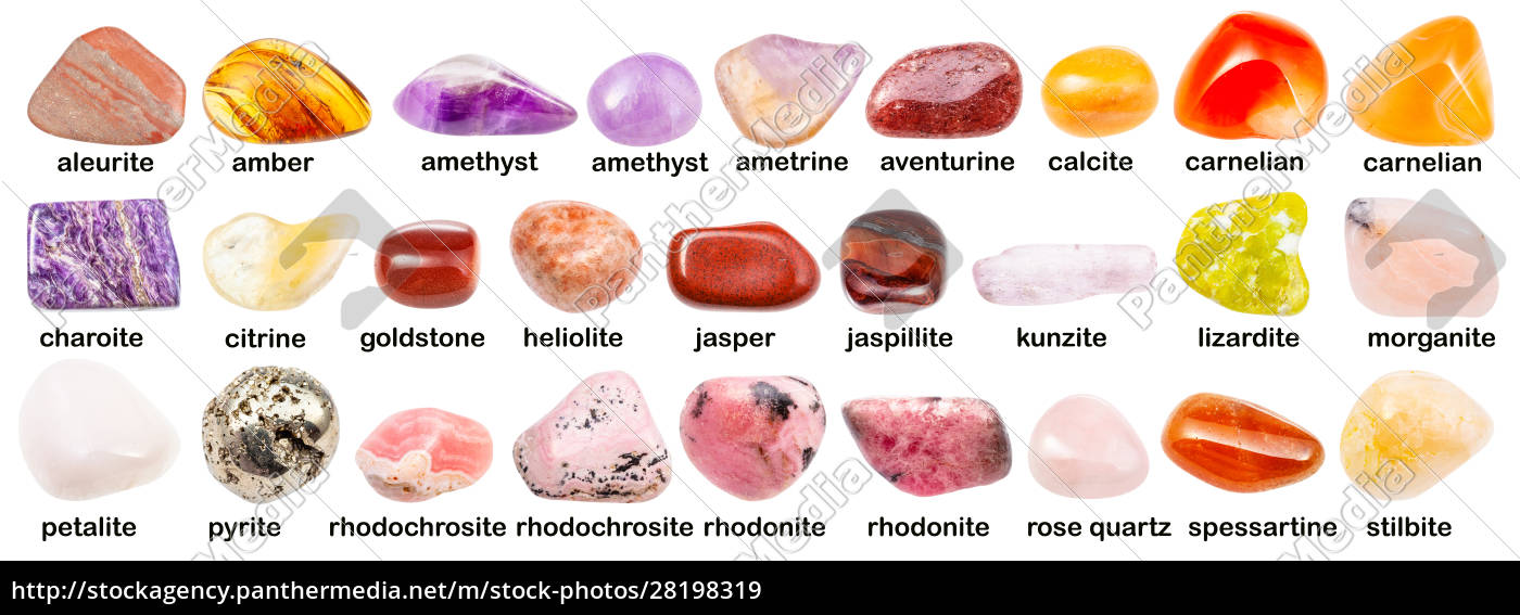 Diversas Piedras Preciosas Pulidas Con Nombres Aisladas Imagen de